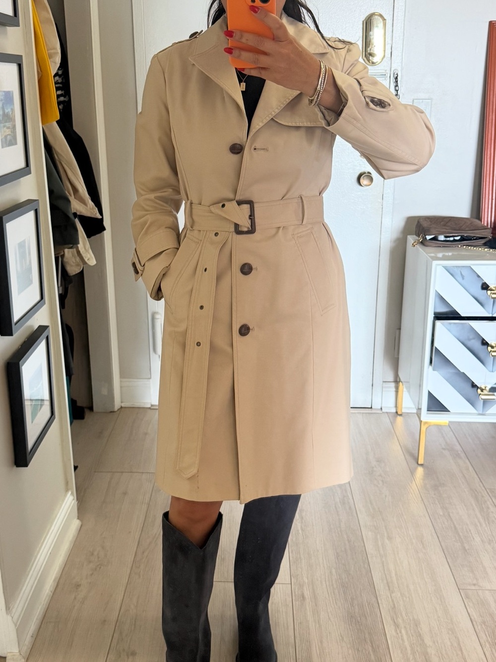 Kenneth Cole Classic Neutral Beige Trench Coat with Belt